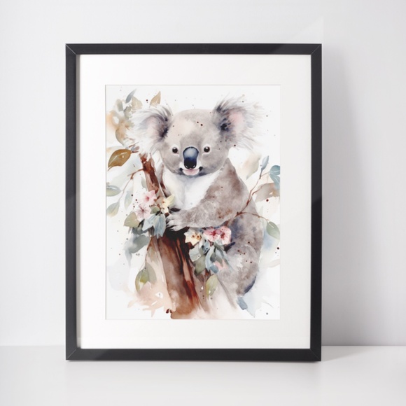 Watercolor Floral Koala Wall Art Illustration Print Poster Unframed - Picture 3 of 5